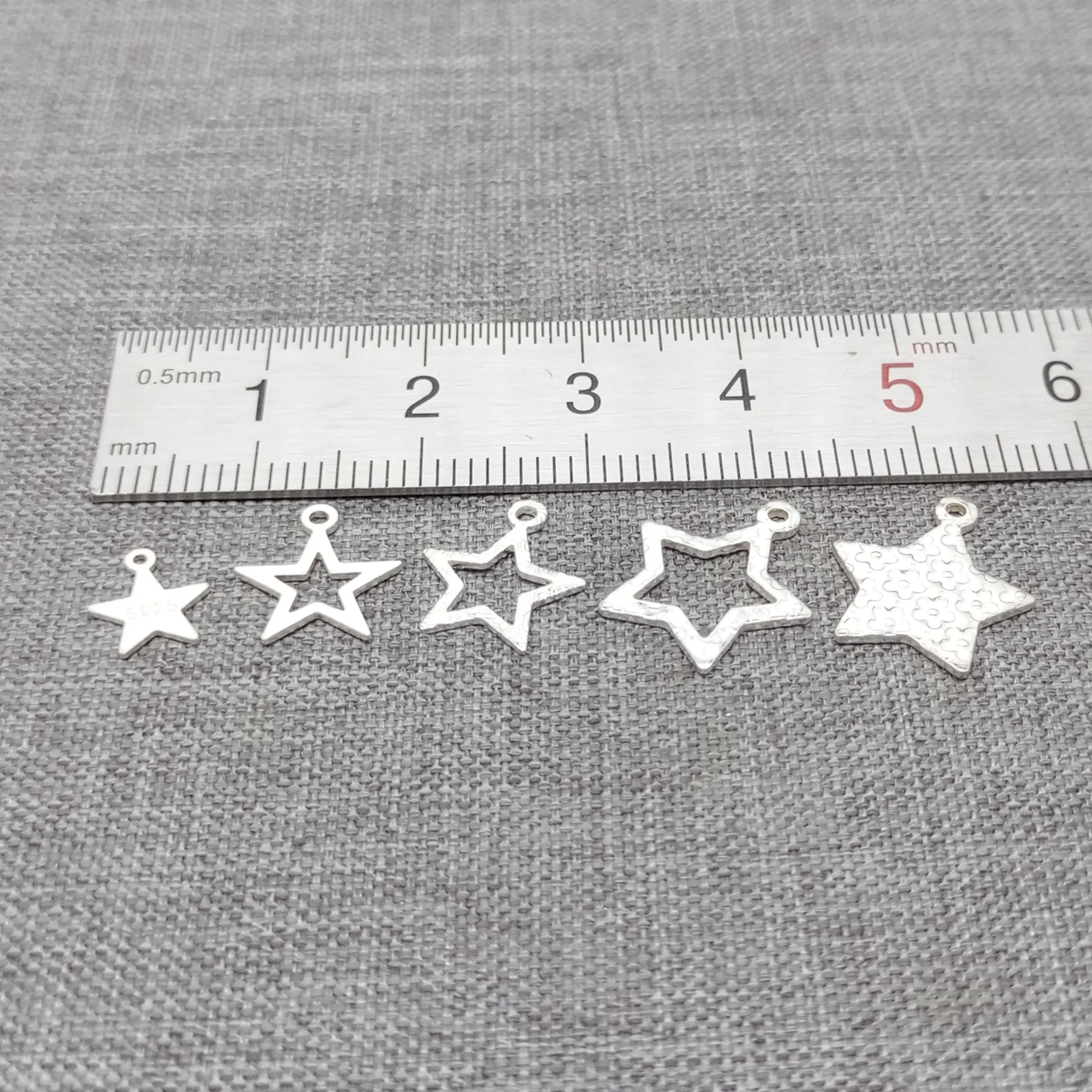 10 Pieces Small Pentagram Star Tag Charms in 925 Sterling Silver for Bracelet Necklace Extension Chain Ends