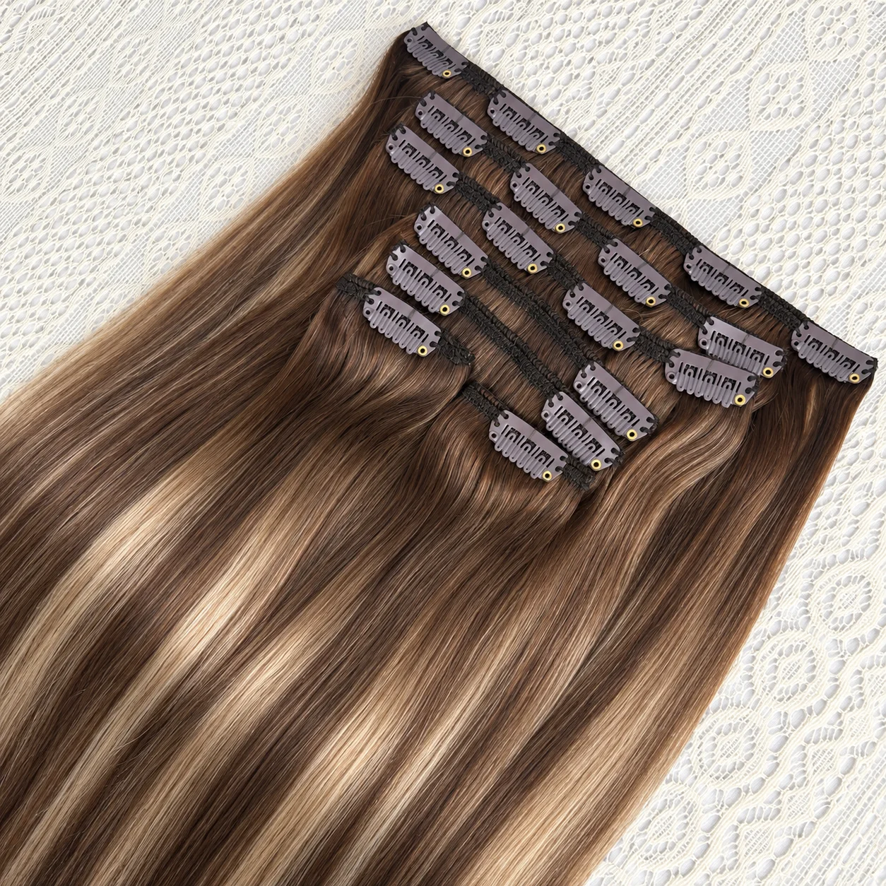 120Grams 7Pcs/Sets Clip In Hair Extensions Human Hair 18-26 Inch Brazilian Remy Straight Hair T4/27/P4 Highlight Color Clip on Hair Extension For Women