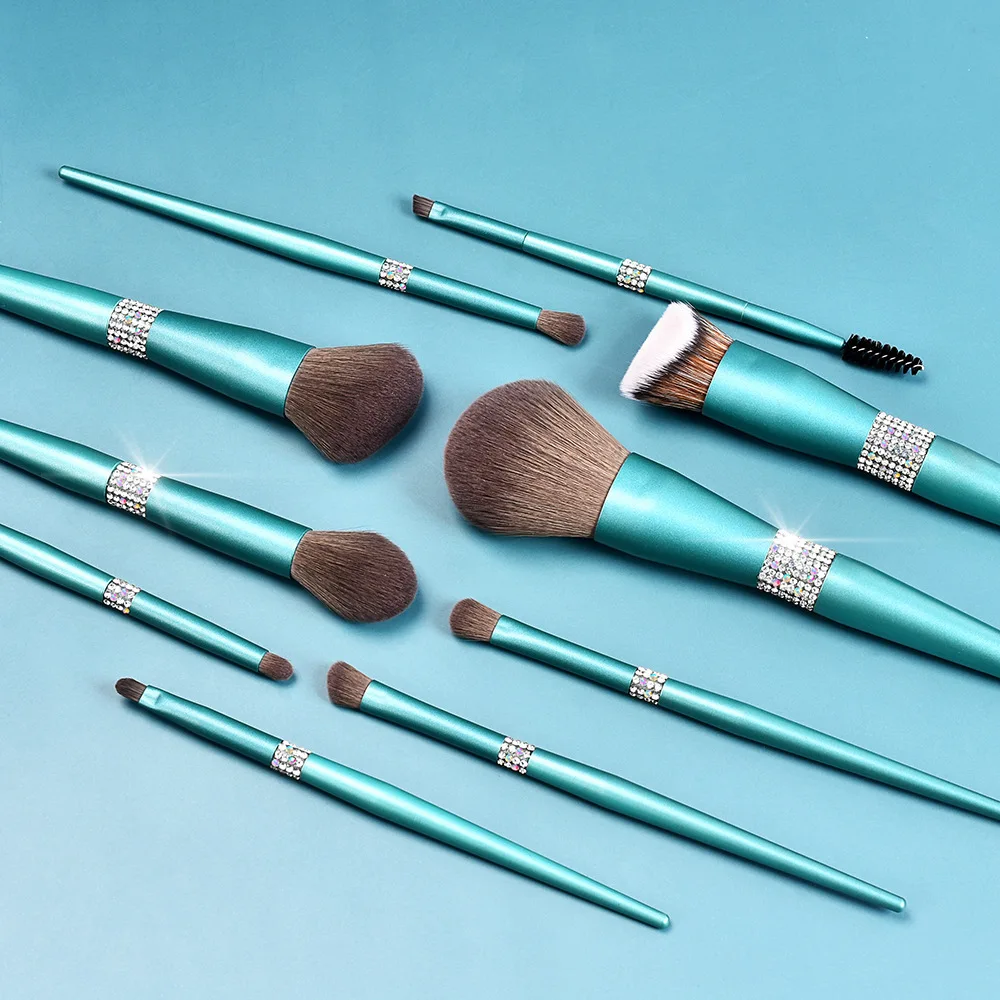 10 Radiant Queen Turquoise makeup brushes & tools Brush Set With Drill Brush Soft Hair Eyeshadow Blush Brush Beauty Tool Set