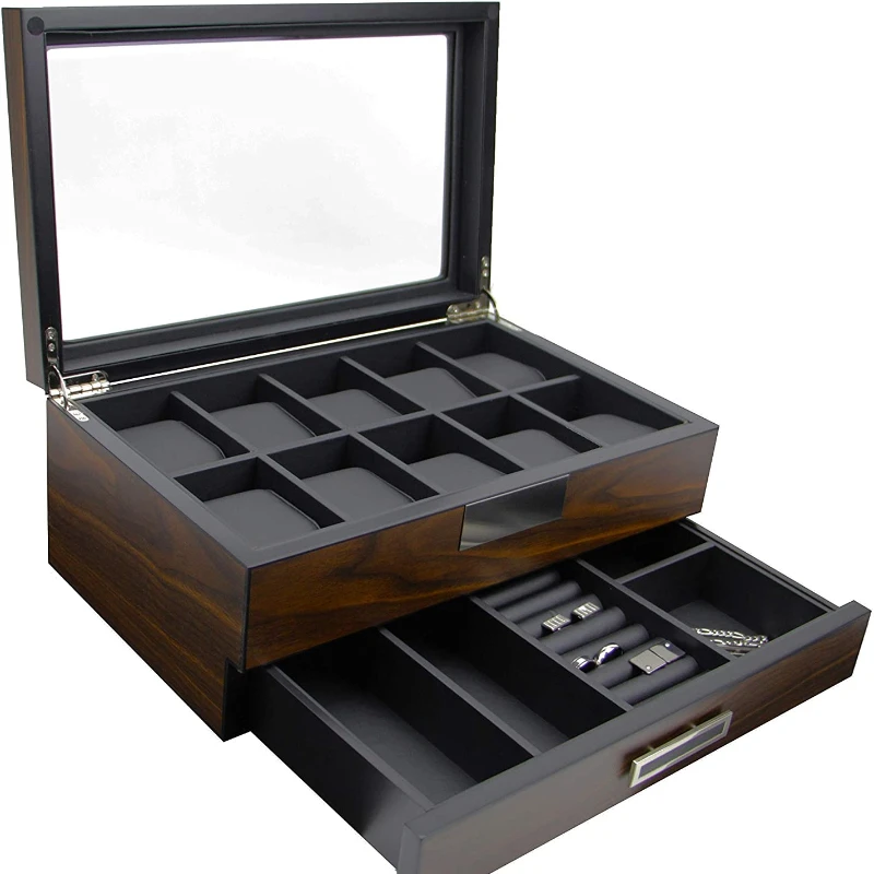 Transparent jewelry box with glass cover display box collection box multiple compartments