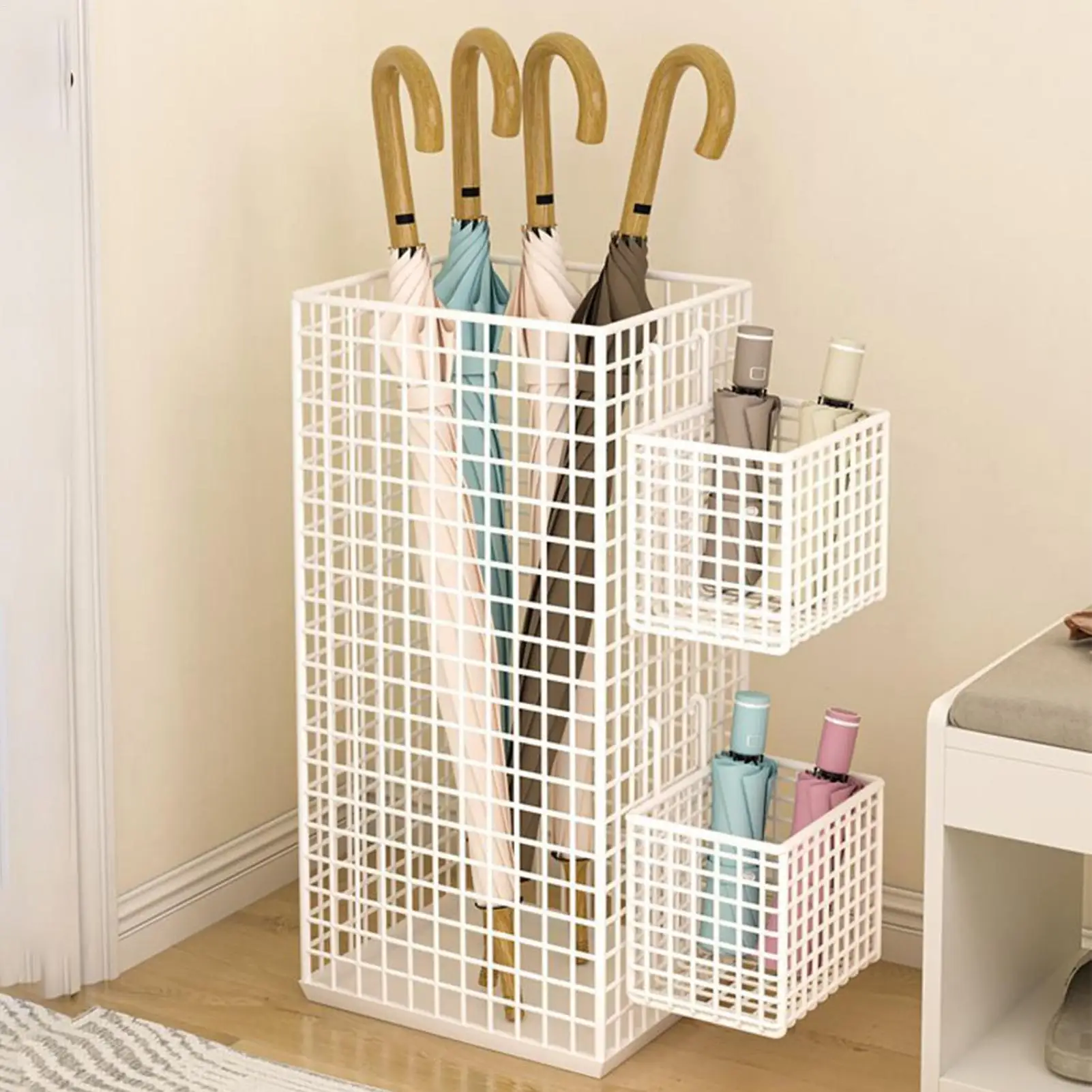 Umbrella Holder Metal Free Standing Space Saving Bucket Indoor Umbrella Basket Stand Rack for Home Dorm Office Apartment Hotel