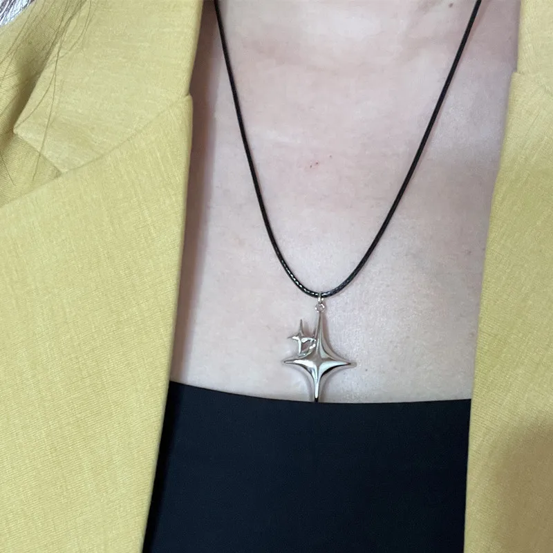 Minimalist Star Cross Stainless Steel Pendant Necklace Men\'s Punk Hip Hop Unisex Necklace Y2K Fashion Jewelry Gift