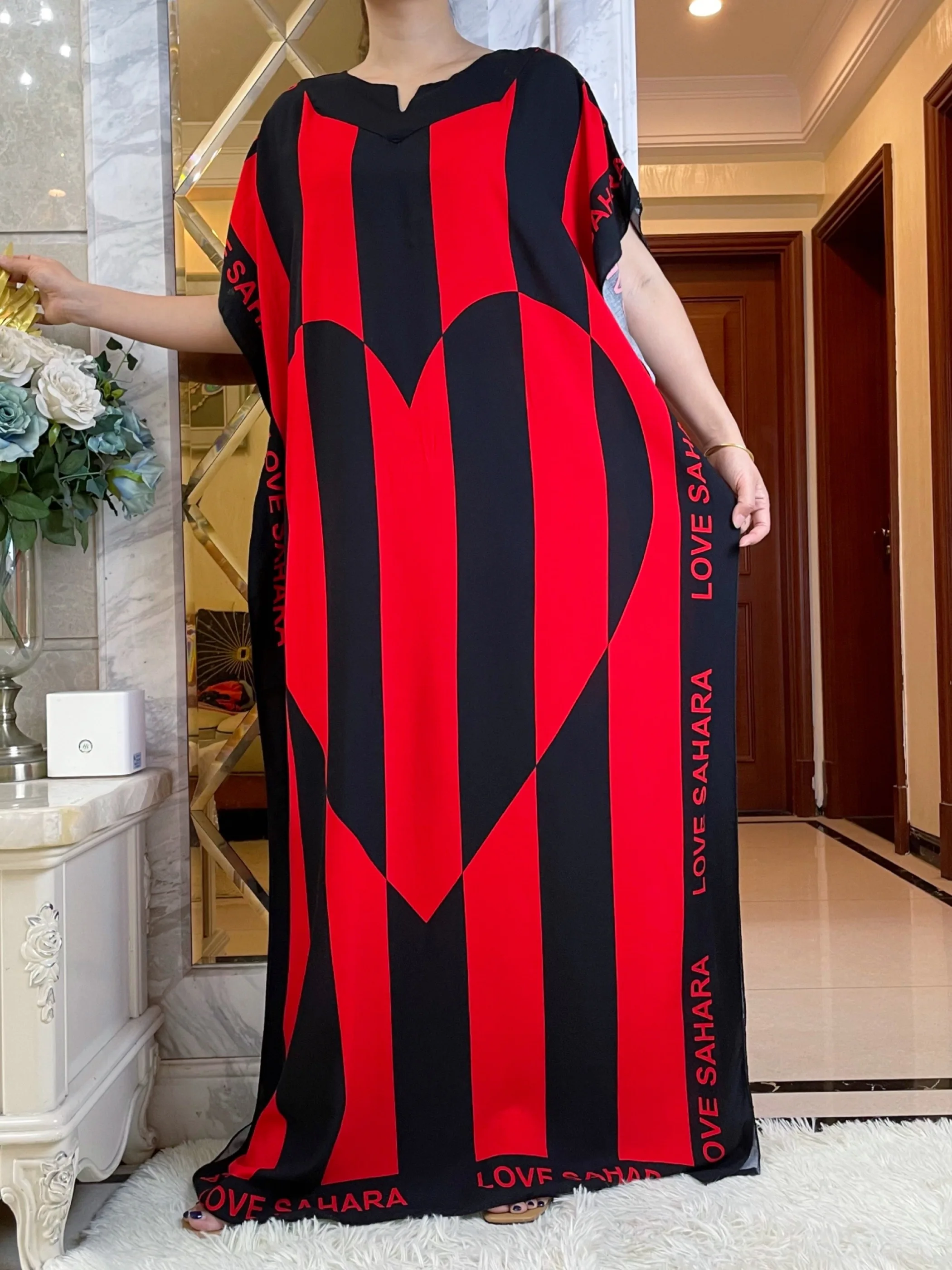 African Maxi Short Sleeve Dress With Big Scarf Women Printing Loose Robes Clothing Summer New Fashion Casual Africa Abaya