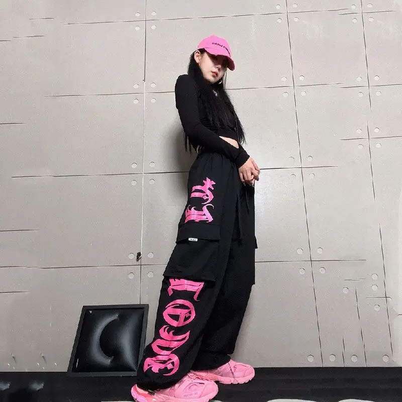 Amerikanischen Straße Retro Gedruckt Frauen Lässige Hip-hop Hosen frauen Y2K Mode Alle-spiel Casual Lose Breite-bein Overalls Lange Hosen