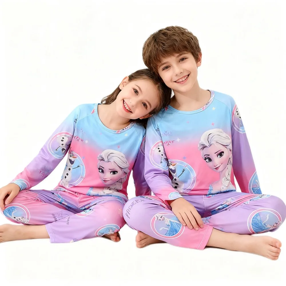 ديزني الفتيات منامة آنا إلسا مجموعة ملابس الاطفال طويلة الأكمام + بانت 2 قطعة الأطفال ملابس خاصة طفل Homewear فتاة ثوب النوم #2