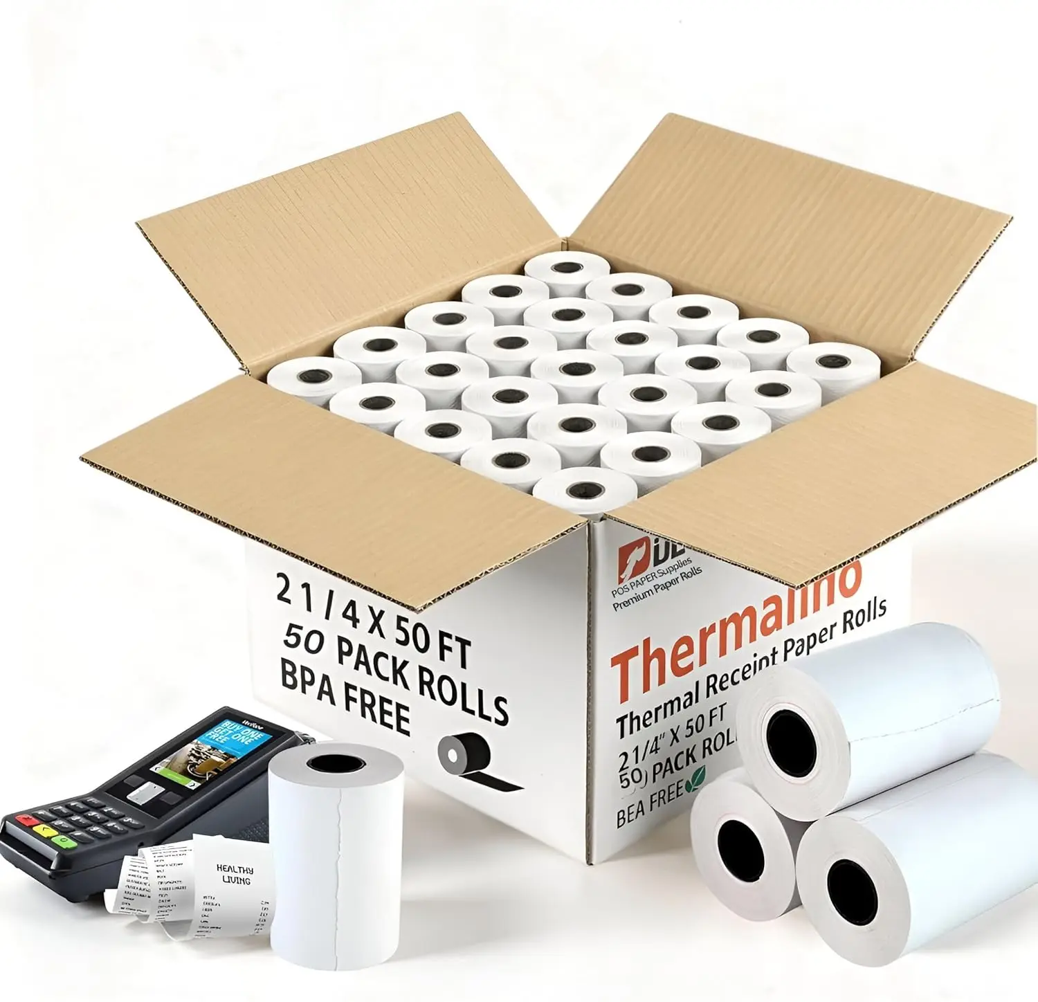 

50 Rolls BPA-Free Thermal Paper, 57mm Fits Mini Clover Flex, Square Terminal POS Printers