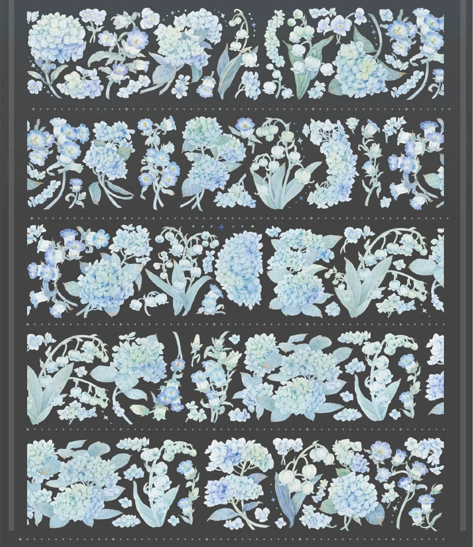 Blue Lily of The Valley Hydrangeas  Floral Pet Washi Tape Shell Light Luster