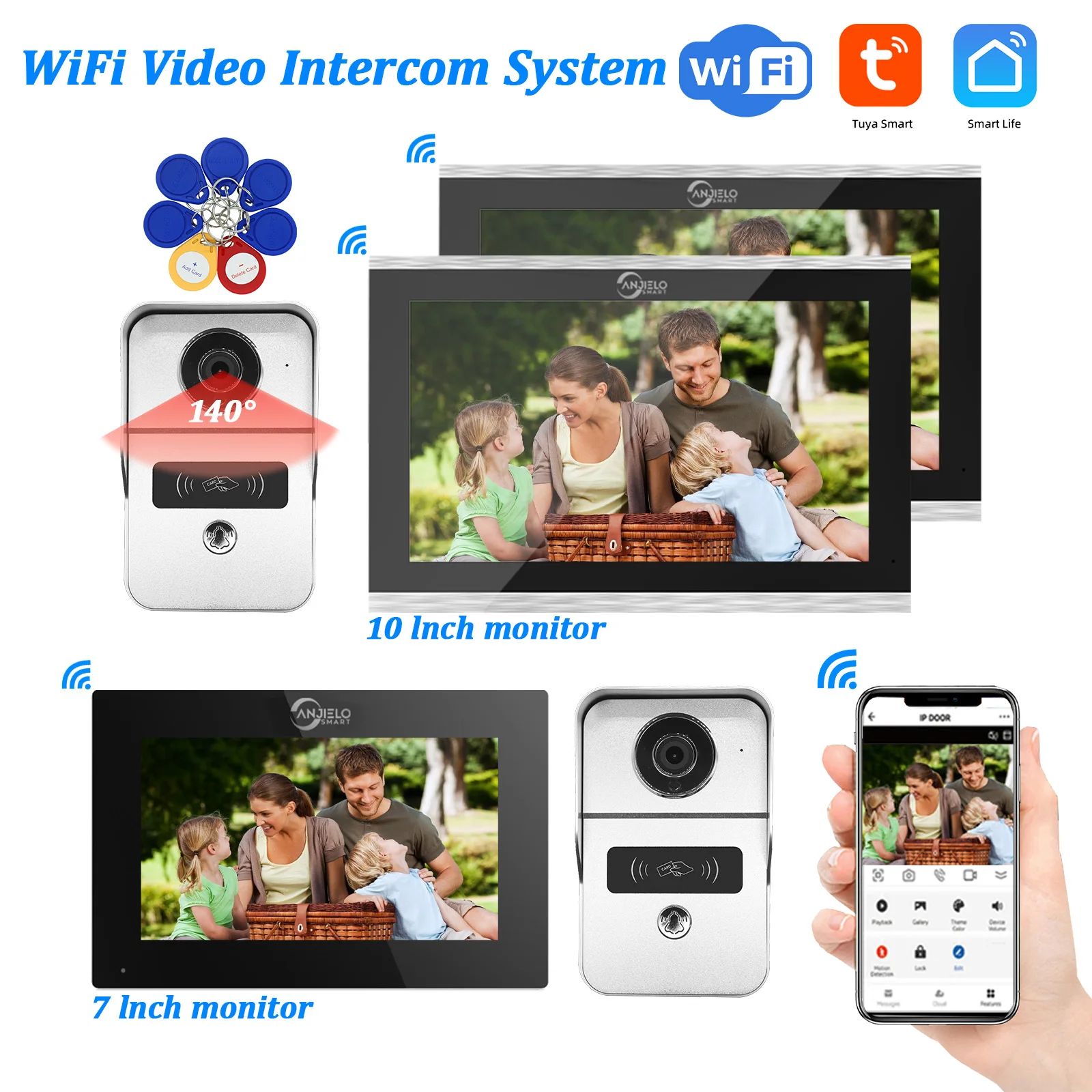 1080P 7/10 Inch  TUYA  WiFi Video Intercom Touch Screen Wireless Video Doorbell Smart APP Home Kit for RFID Access Control Syste