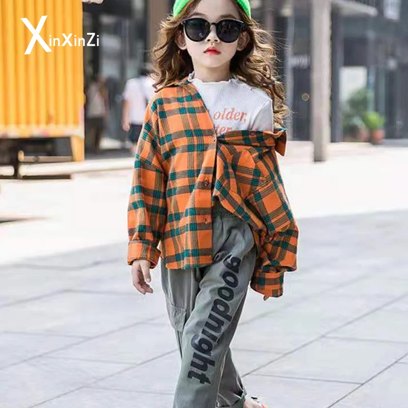 Girls Plaid Shirt 2024 Spring Girls Clothes Teenage School Girl Shirts for Girls Blouse Children Plaid Blouse 4-14T Kids Clothes