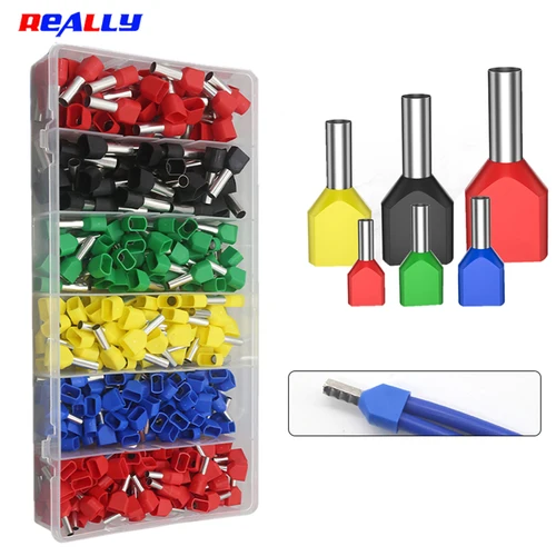 130/380/600 Uds TE tubo de doble cable tipo terminal preaislado tipo pin europeo terminal prensado en frío tipo pin extremo de tubo de cobre