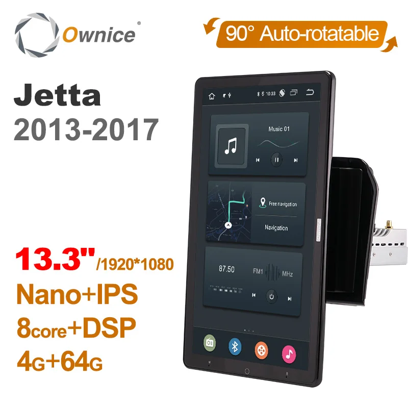 13.3Inch Ownice 1Din Android 14.0 Car Radio 360 Panorama for VW Jetta 2013-2017 Auto Audio Player SPDIF Rotatable 4G LTE NO DVD
