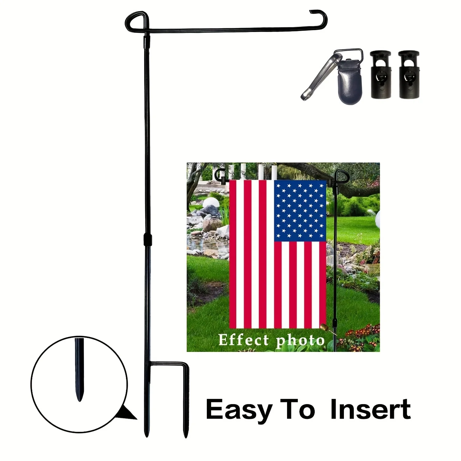 Soporte de bandera de jardín, poste de bandera de jardín, pintura de Metal recubierta de polvo a prueba de clima con 1 Clip de tigre de Metal y 2 tapones de resorte