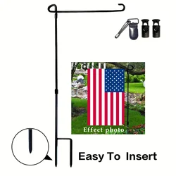 Garden Flag Stand, Garden Flag Pole Metal Powder-Coated Weather-Proof Paint with 1 Metal Tiger Clip and 2 Spring Stoppers