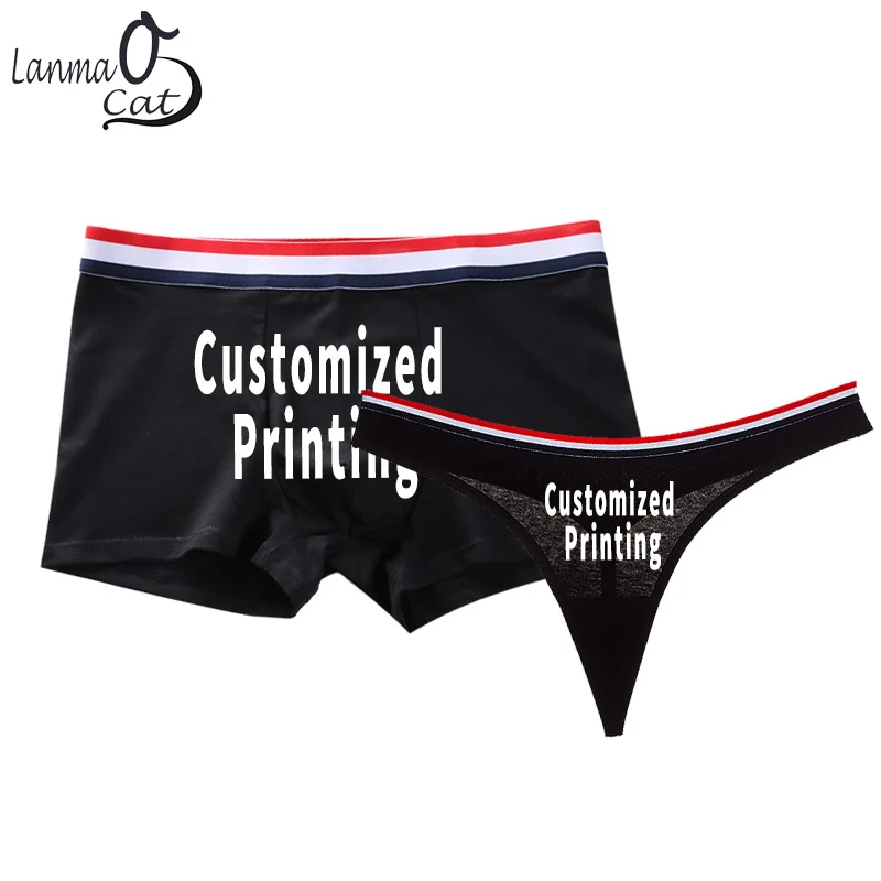 Couple Underwear For Lovers Men Boxer Shorts Women G Cotton Thongs Custom Print Men Women Couples Underpant Sexy Lady G String