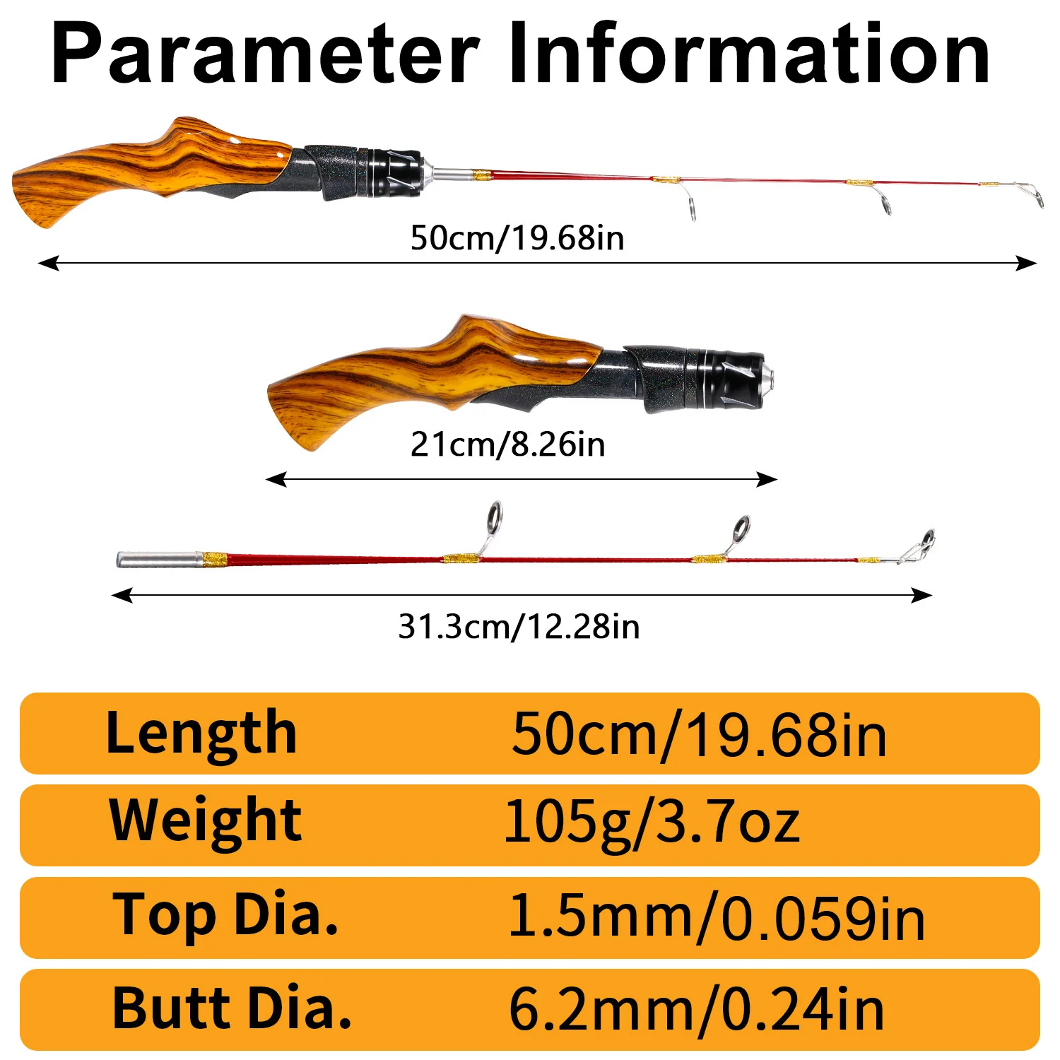 Sougayilang 50cm Ice Fishing Rod Metal Interface Wood Grain Grip Anti drop Rope Design Lightweight Winter fishing rod Pesca