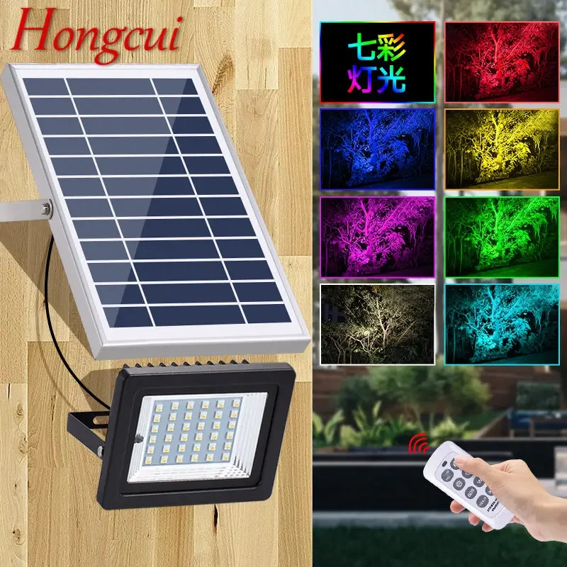 Hongcui Outdoor Solar Flood Light Remote Control Wall Mounted Waterproof IP65 Colorful Gradient LED For Courtyard Street Lamp