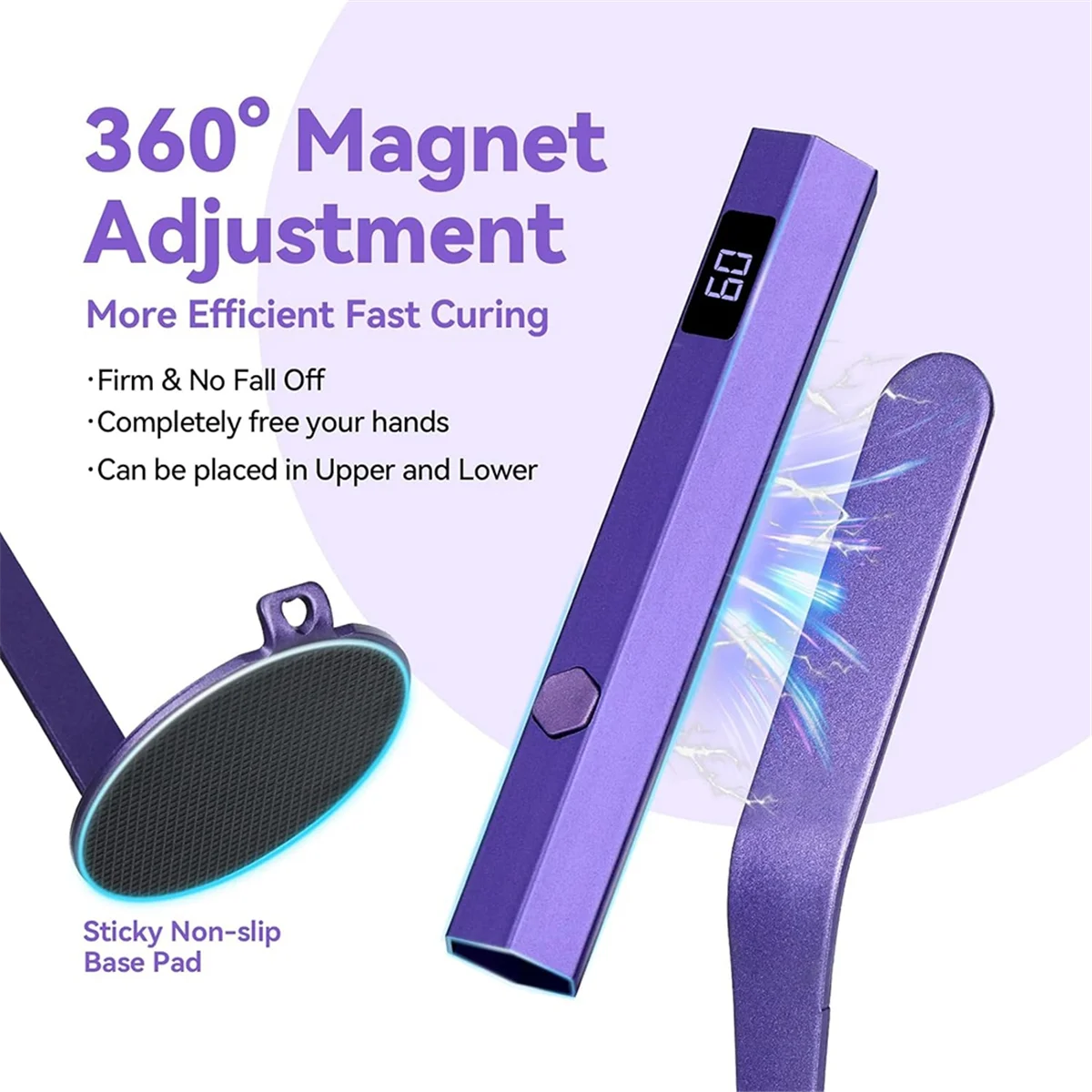 Handheld Magnetic U V Light for Nails:Fast Curing U V Nail Dryer Nail Stamper Magnetic Stand Wireless Handheld LCD