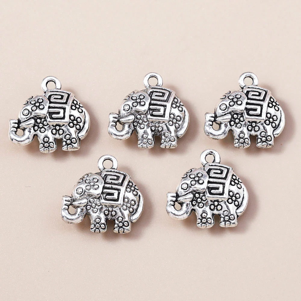 Leslie 10 Stück/Set 16*16mm Trendige Metall-Elefanten-Anhänger für Armbänder Halsketten Legierung Tier-Charms DIY Schmuckzubehör – Detail 4
