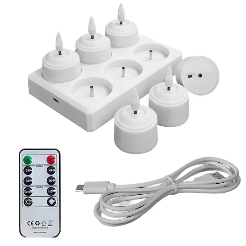 Set Lilin Teh Tanpa Api ABFI Dengan Remote Control Timer Stasiun Pengisian Daya Lilin Teh LED Untuk Halloween Ulang Tahun