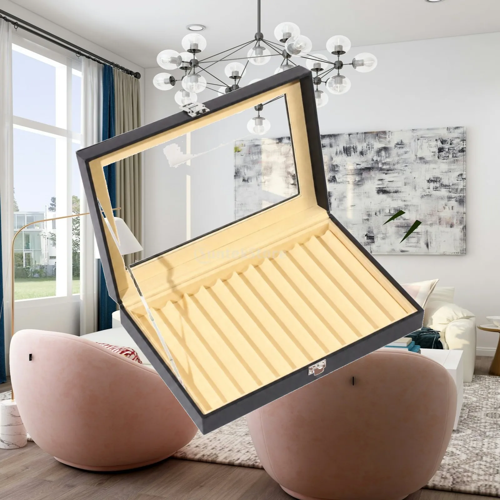 Compact Pen Storage Box with Glass Window for Pens Pencils Marker Collection Case