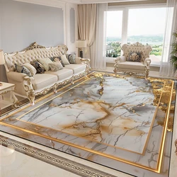 Luxurious Gold Carpets for Living Room Marble Style European Decoration Sofa Area Rugs Non-slip Bedroom Washable Soft Floor Mat