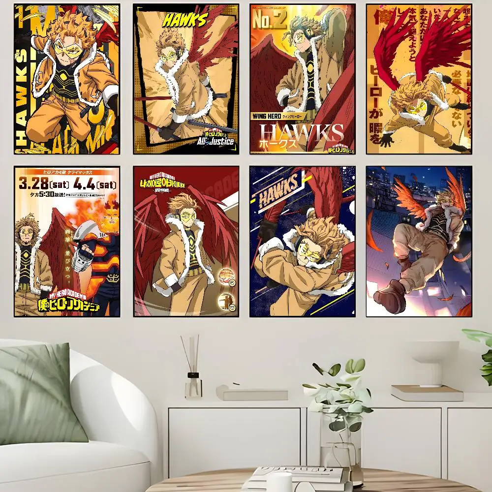 Anime My Hero Academia Hawks Movie Vintage Posters Sticky Retro Kraft Paper Sticker DIY Room Bar Cafe Kawaii Room Decor