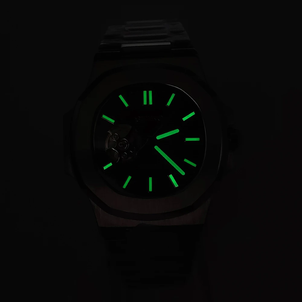 43mm Men's Automatic Mechanical Watch NH38 Caliber C3 Luminous Skeleton Dial Sapphire Glass Waterproof Sports Men's Watch