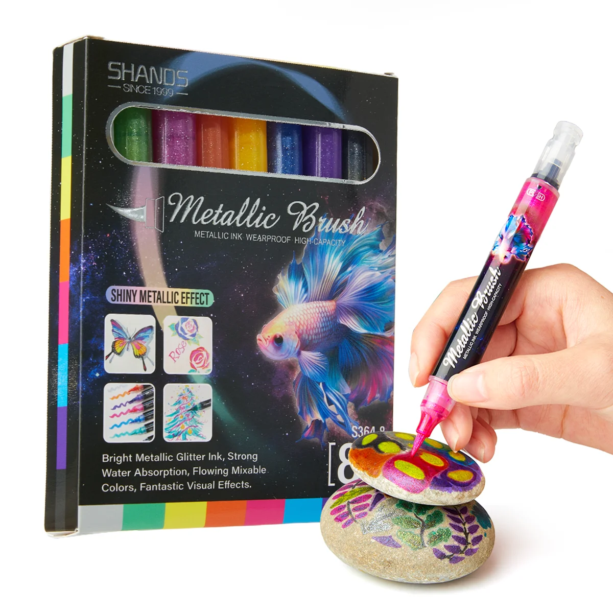 

8-цветные маркеры с металлическим блеском, автоматическая система управления чернилами с мягким наконечником кисти, ручки для акриловой краски для каллиграфии, Card Mak