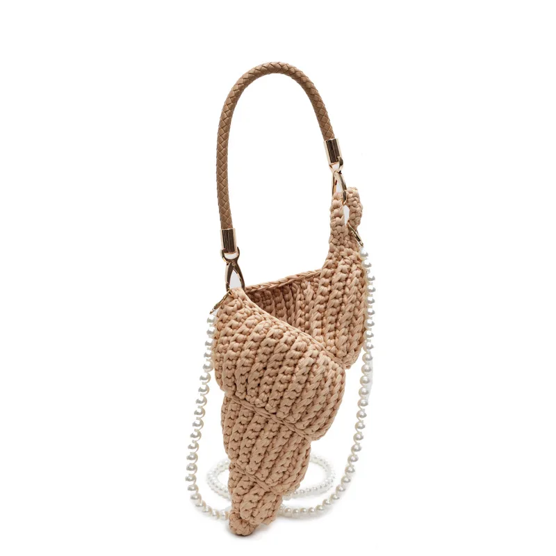 

Handmade Woven Crochet Bag Women's Bag Seaside Conch Shell Crossbody Bag Pearl Shoulder Strap Handbag Seashell Purses