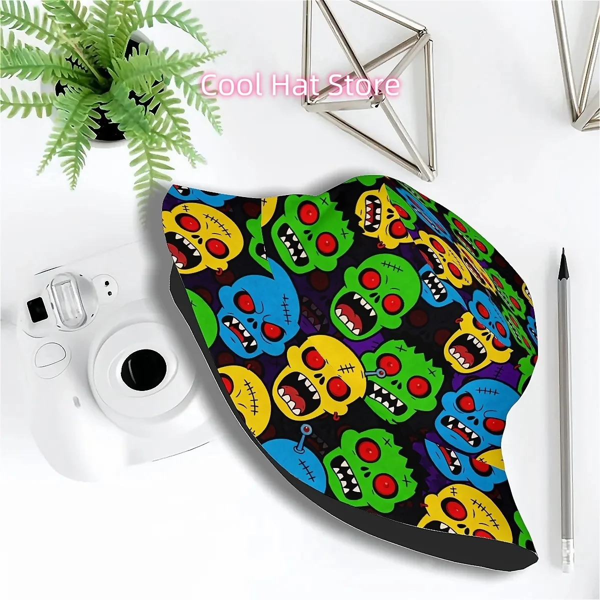 1pc Cartoon Zombie Image Pattern Unisex Printed Fisherman Hat, Stylish Hat with Fun Personality, Outdoor Vacation Golf Beach Fis