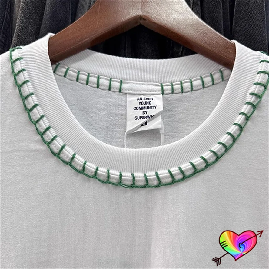 2024 Spring Summer Green Needle Sewing T-shirt Men Women White Oversize Tee High Quality Tops Short Sleeve
