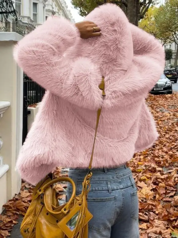 

2025 New Fashion Casual Autumn and Winter Elegant Temperament Plush Long Sleeved Coat for Women's Clothing