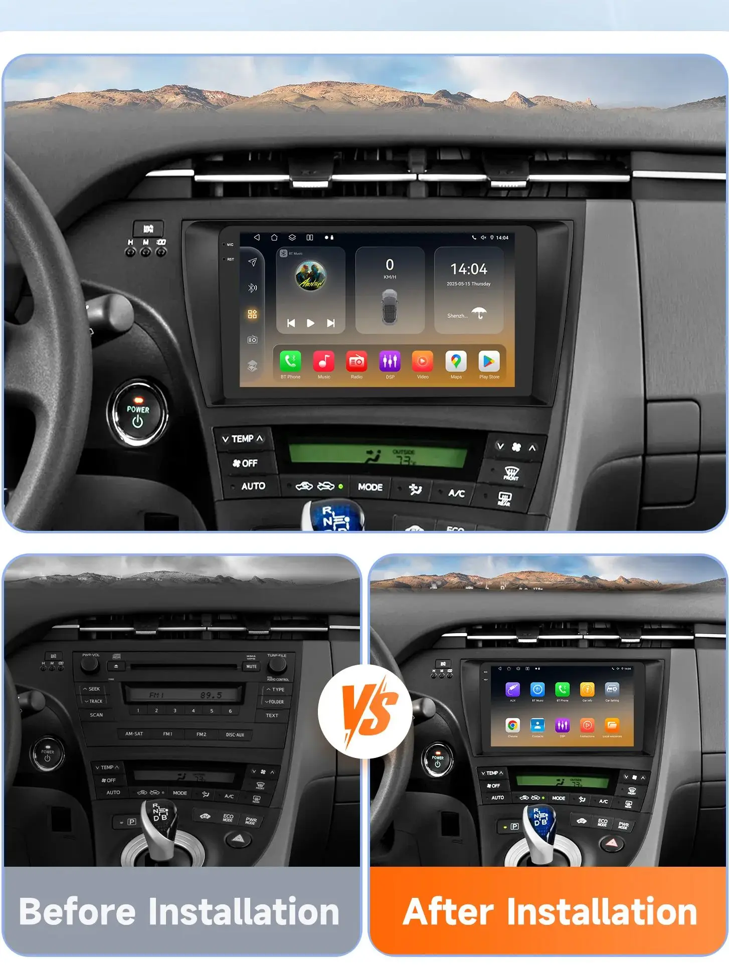 Hizpo Carplay Android Auto für Toyota Prius 3 2009 - 2015 Auto-Multimedia-GPS-Player 4G 2Din Stereo 360-Kamera mit Snapdragon6115