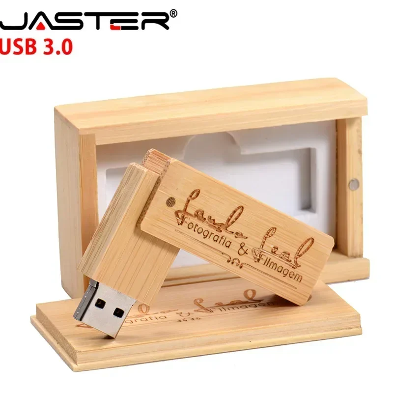 JASTER-memoria usb 3,0 de madera con logotipo personalizado gratis, pendrive con caja de 4GB, 8GB, 16GB, 32GB, 64GB y 128GB, regalo