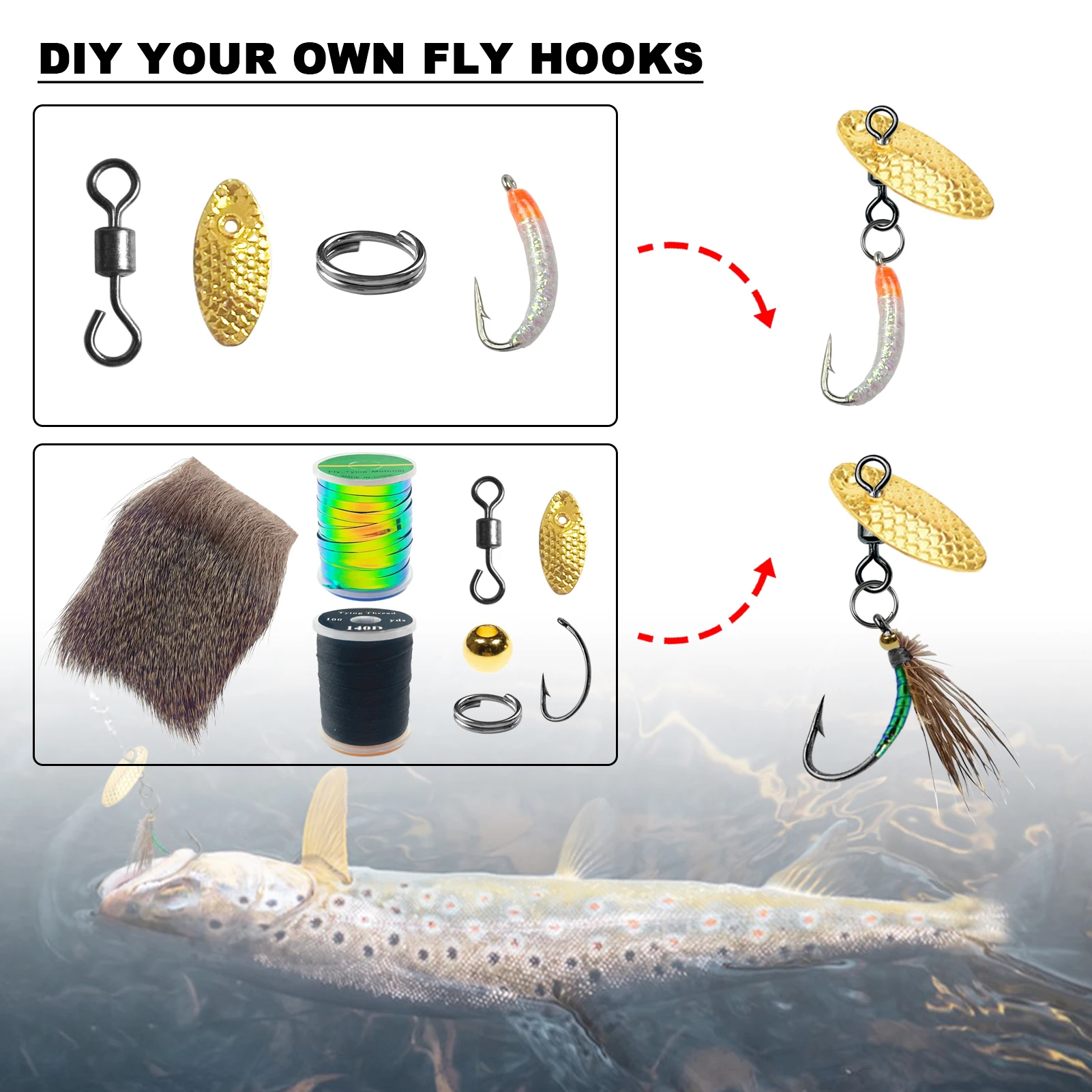 Kit para atar moscas Free Fisher – Crystal Flash y materiales