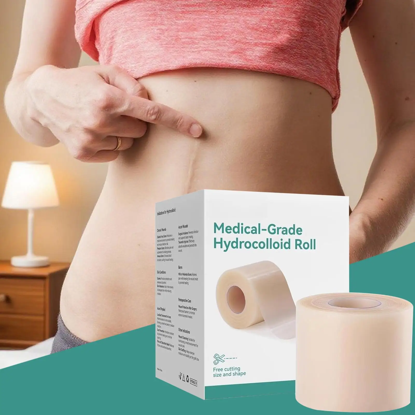 Rolo de bandagem hidrocolóide 16,4 pés, blister impermeável cortável e remendo de acne para rosto e corpo, proteção invisível para queimaduras, academia