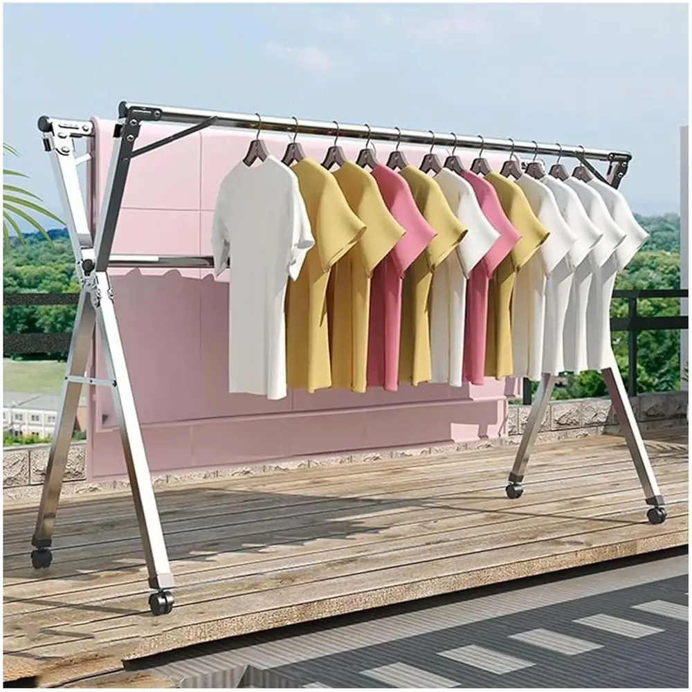 

Collapsible Outdoor/Indoor Clothes Drying Rack, 160cm, 20 Hooks, 12 Clips, Heavy Duty Stainless Steel