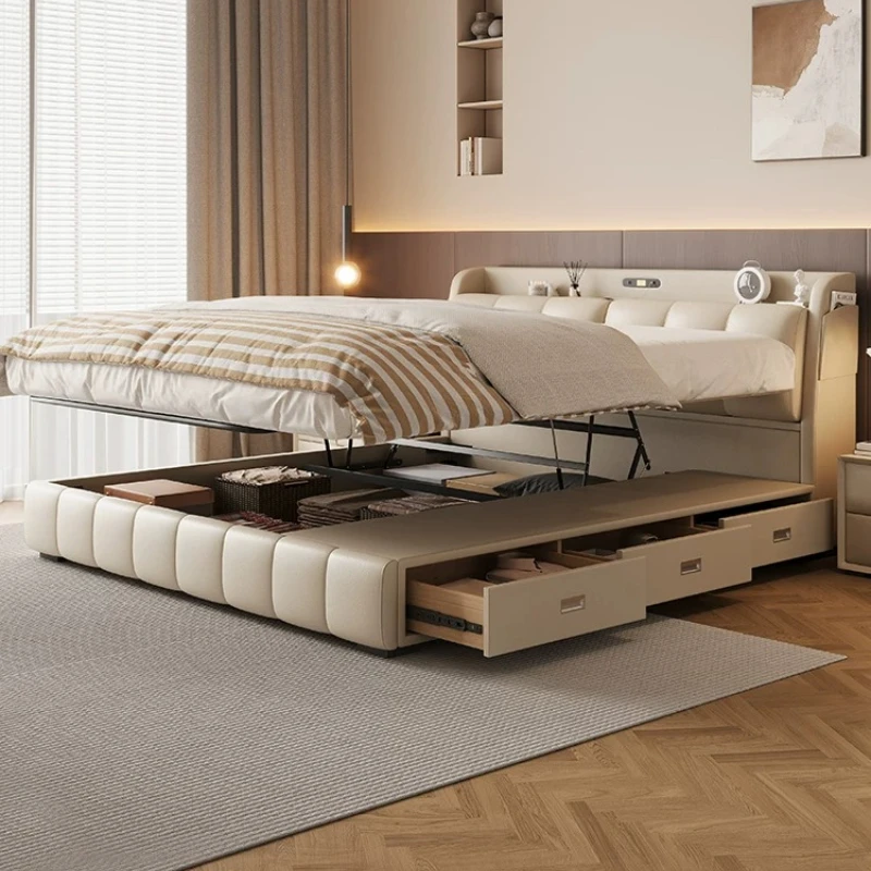 

Translational air pressure storage bed Multifunctional master bedroom double wedding bed High-end atmospheric high box