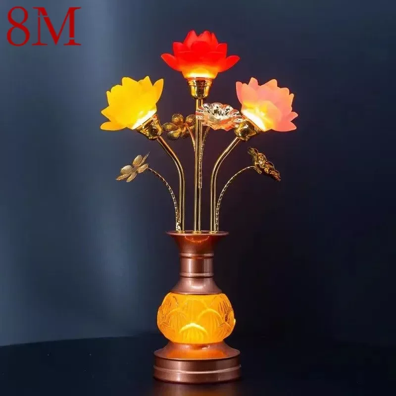 8M Colored LED Lotus Table Lamp For Buddha Lamp Household Buddha Hall Lamp Glass Lamp Temple Worship Buddha Front Lamp