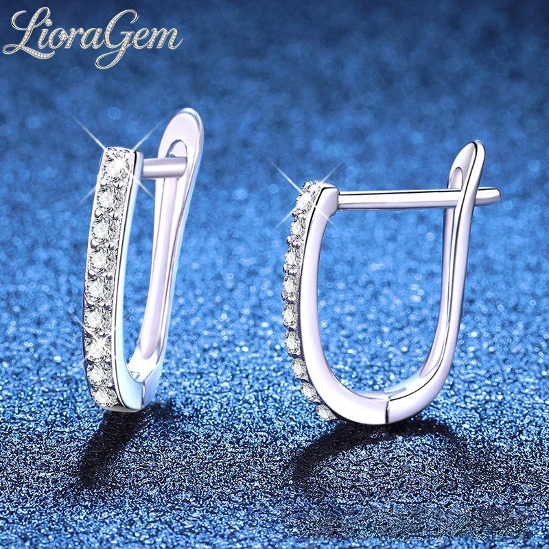 

LioraGem Women's Moissanite U-shaped Hoop Earrings, Vintage-Style Single-Row Full-Diamond Niche Earrings Platinum PT950 Stamp
