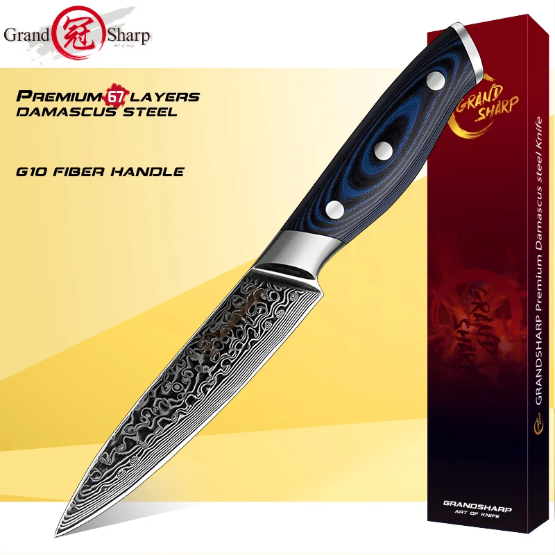 

Grandsharp 5 Inch Utility Knife Kitchen Knives Japanese Damascus AUS-10 Steel Razor Sharp Blade Fruit Cutting Tools G10 Handle