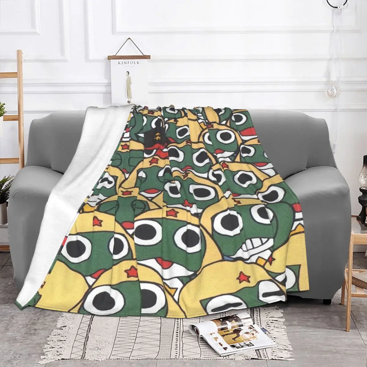 Anime Keroro Plaid Blankets Sofa Cover Fleece Printed Cartoon Collage Lightweight Thin Throw Blankets for Sofa Bedroom Rug Piece