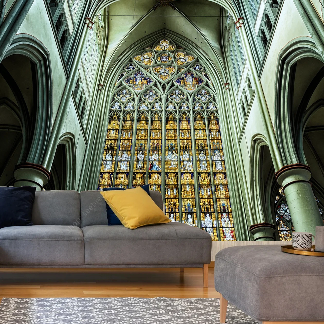 Tapiz de catedral gótica, arte de arquitectura sagrada, colgante de pared, decoración espiritual para el hogar, iglesia, simbolismo religioso, diseño Medieval