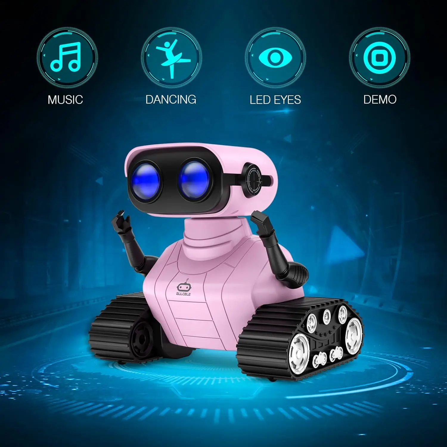 ALLCELE Girls Robot Toy, RC Robot for Kids, Remote Control Toy with Music, LED Eyes, Gift for Children Age 3 Years and Up - Pink