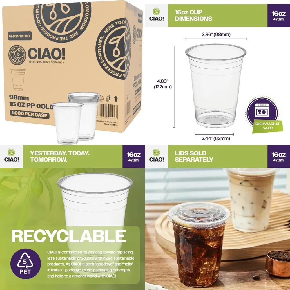 

16 oz PP Plastic Cold Drink Cup for Smoothies, Iced Coffee, and Boba - Heat Seal Film Compatible, 98mm Diameter, Ideal for Chill