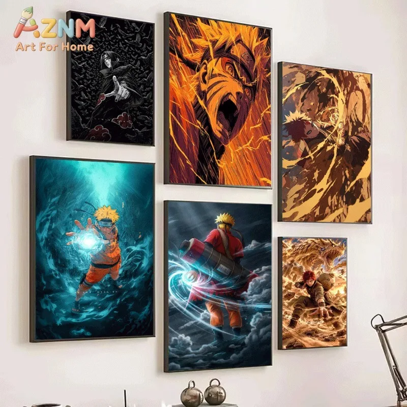Naruto Canvas Wall Art Itachi Crow Black Tone Anime Print Collage With Naruto Kurama Battle Art For Teen Boys Bedroom  Unframed