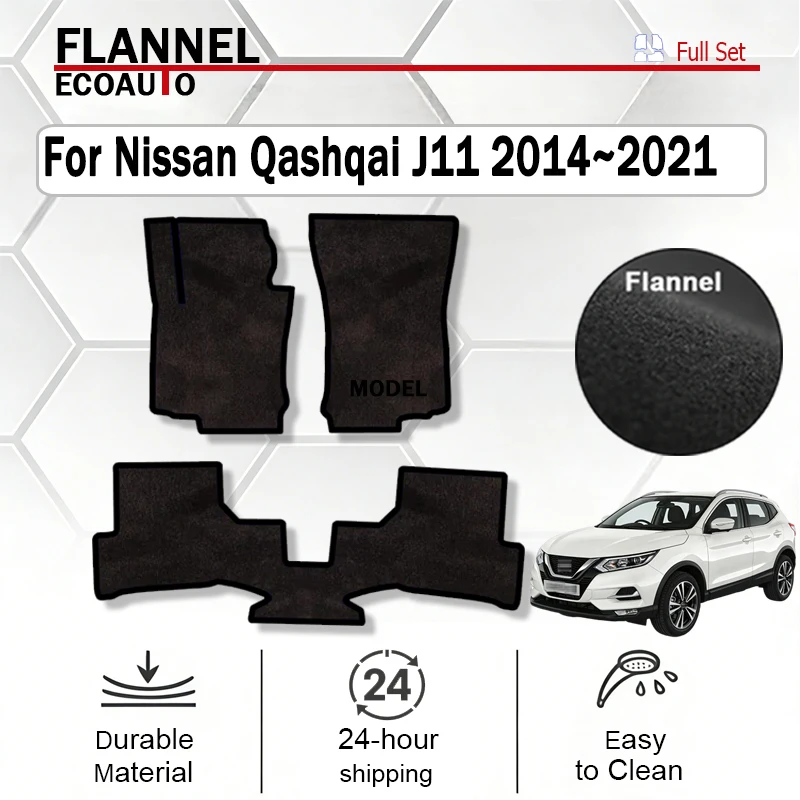 

ECOAUTO Flannel Car Floor Mats For Nissan Qashqai J11 2014~2021 Rogue Sport Carpets Footpads Cape Cover Foot Pads Interior black