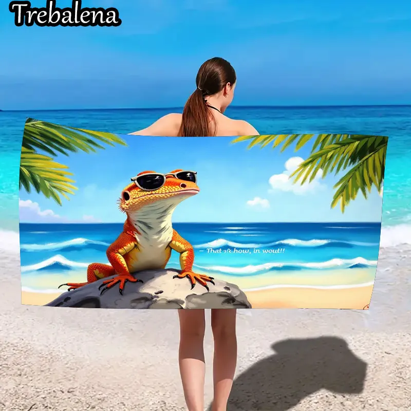 

30*60inch Ultra-Soft Beach Towel with Beach Towel with Cool Gecko Sunglasses Ocean Scene