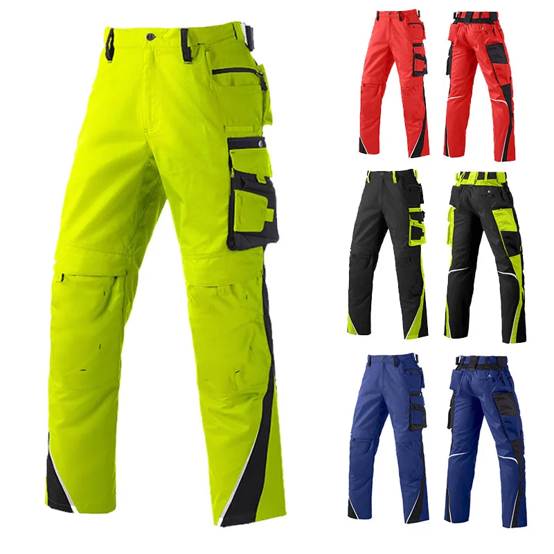 Mens Work Pants Multi Pockets Safety Construction Cargo Pants with Reflective Stripes Polycotton Workwear Trousers