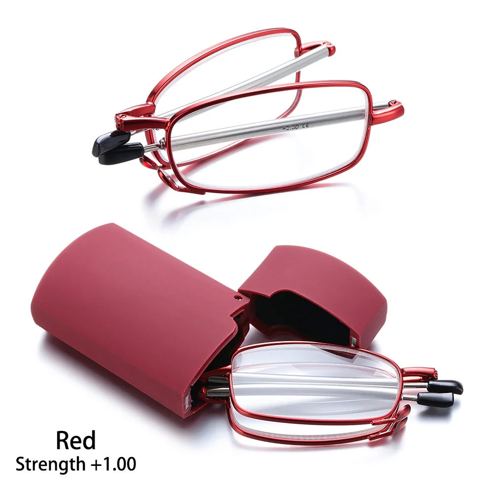 Fashion Portable Alloy Frame Telescopic Legs Includes Glasses Case Presbyopia Eyeglasses Folding Reading Glasses